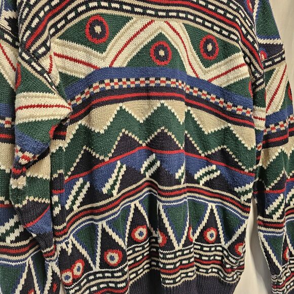 Vintage NORTHERN ISLE Sweater Hand Loomed Intarsia LARGE Aztec - Picture 3 of 5